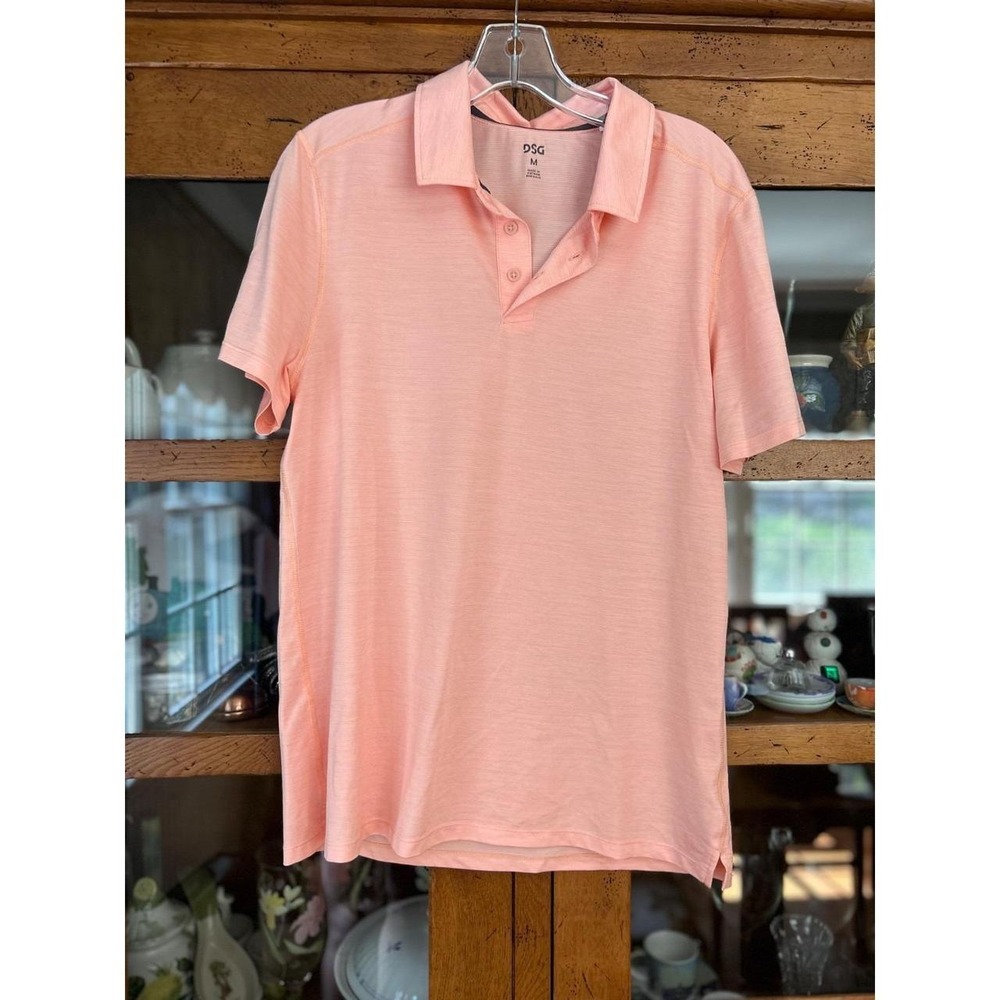 DSG Polo Shirt Mens Medium Pink Ray Heather Moisture Wicking Lightweight Golf